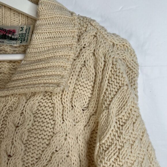 Aran Crafts Size M Full Zip Cardigan Sweater Ireland Fisherman Cable Knit Cream - Picture 3 of 11